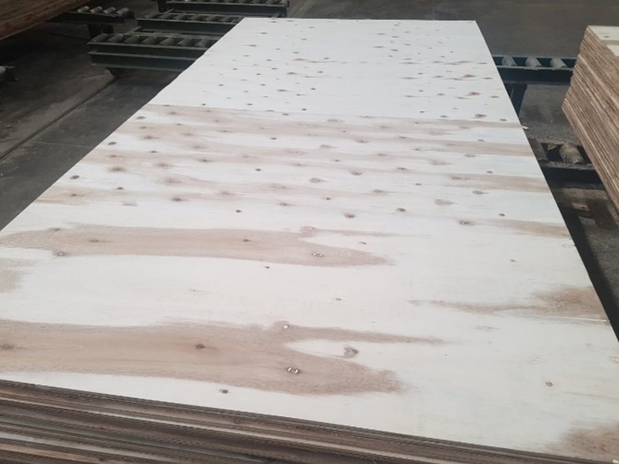 Stacked raw plywood core panels